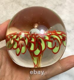 Vintage MURANO Art Glass Red Green Lace Flower Paperweight Rare