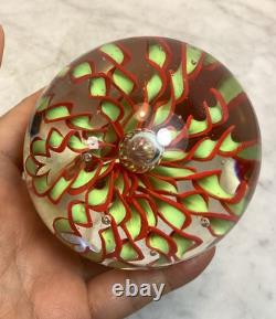 Vintage MURANO Art Glass Red Green Lace Flower Paperweight Rare