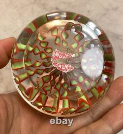 Vintage MURANO Art Glass Red Green Lace Flower Paperweight Rare