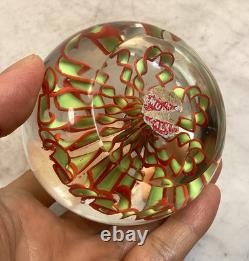 Vintage MURANO Art Glass Red Green Lace Flower Paperweight Rare
