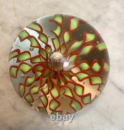 Vintage MURANO Art Glass Red Green Lace Flower Paperweight Rare