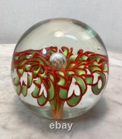 Vintage MURANO Art Glass Red Green Lace Flower Paperweight Rare
