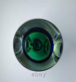 Vintage MURANO Art Glass Sommerso Green Blue Vase Heavy 8.5 Tall