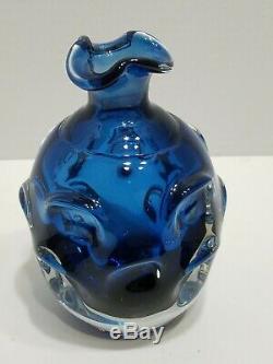 Vintage MURANO COBALT BLUE WINE DECANTER VASE RARE Italian ART GLASS