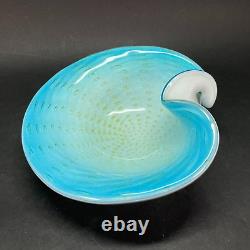 Vintage MURANO Cased Art Glass SKY BLUE WHITE GOLD FLAKES Bubbles Bowl BARBINI