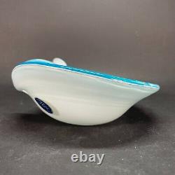 Vintage MURANO Cased Art Glass SKY BLUE WHITE GOLD FLAKES Bubbles Bowl BARBINI