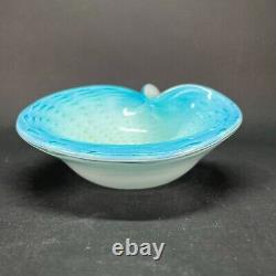 Vintage MURANO Cased Art Glass SKY BLUE WHITE GOLD FLAKES Bubbles Bowl BARBINI
