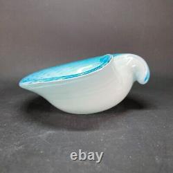 Vintage MURANO Cased Art Glass SKY BLUE WHITE GOLD FLAKES Bubbles Bowl BARBINI