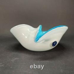 Vintage MURANO Cased Art Glass SKY BLUE WHITE GOLD FLAKES Bubbles Bowl BARBINI