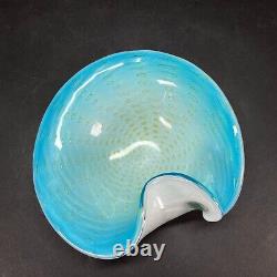 Vintage MURANO Cased Art Glass SKY BLUE WHITE GOLD FLAKES Bubbles Bowl BARBINI