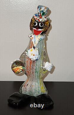 Vintage MURANO GLASS Black Moor Clown Holding Ball VIBRANT Colors Rare