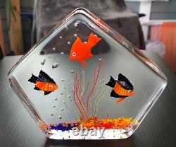 Vintage MURANO GLASS Fish Aquarium Paperweight MADE IN ITALY Original Label RARE