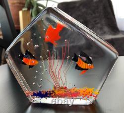 Vintage MURANO GLASS Fish Aquarium Paperweight MADE IN ITALY Original Label RARE