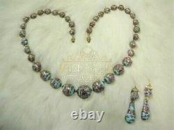 Vintage MURANO GLASS Floral WEDDING CAKE BEAD NECKLACE Clip on EARRING SET