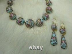 Vintage MURANO GLASS Floral WEDDING CAKE BEAD NECKLACE Clip on EARRING SET