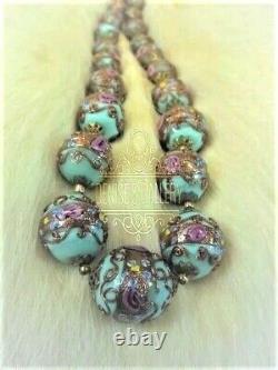 Vintage MURANO GLASS Floral WEDDING CAKE BEAD NECKLACE Clip on EARRING SET