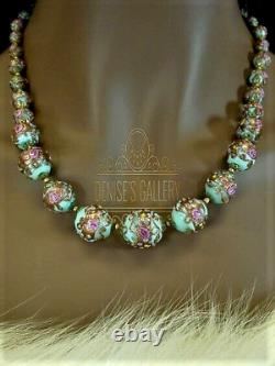 Vintage MURANO GLASS Floral WEDDING CAKE BEAD NECKLACE Clip on EARRING SET