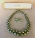 Vintage MURANO GLASS NECKLACE & CLIP EARRINGS Venetian Green Gold-Mario Sanzogno