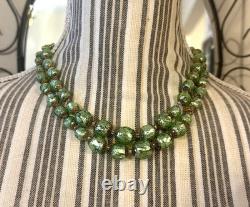 Vintage MURANO GLASS NECKLACE & CLIP EARRINGS Venetian Green Gold-Mario Sanzogno