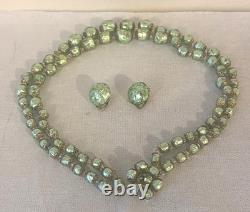 Vintage MURANO GLASS NECKLACE & CLIP EARRINGS Venetian Green Gold-Mario Sanzogno