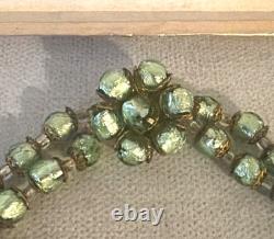 Vintage MURANO GLASS NECKLACE & CLIP EARRINGS Venetian Green Gold-Mario Sanzogno