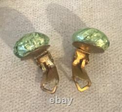 Vintage MURANO GLASS NECKLACE & CLIP EARRINGS Venetian Green Gold-Mario Sanzogno
