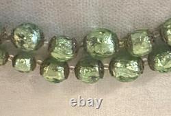 Vintage MURANO GLASS NECKLACE & CLIP EARRINGS Venetian Green Gold-Mario Sanzogno