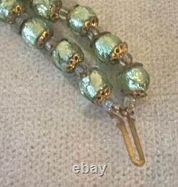 Vintage MURANO GLASS NECKLACE & CLIP EARRINGS Venetian Green Gold-Mario Sanzogno