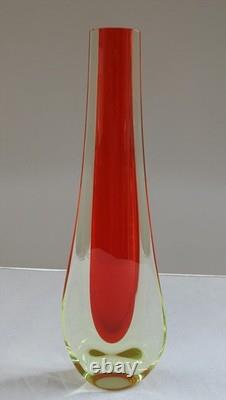 Vintage MURANO Galliano Ferro Art Glass Vase Red Green Sommerso Uranium Italy