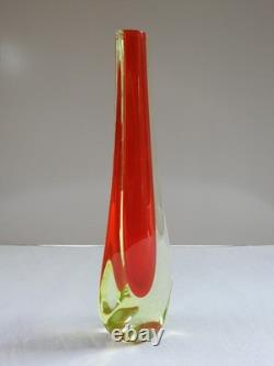 Vintage MURANO Galliano Ferro Art Glass Vase Red Green Sommerso Uranium Italy