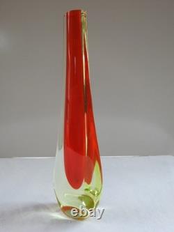 Vintage MURANO Galliano Ferro Art Glass Vase Red Green Sommerso Uranium Italy