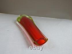 Vintage MURANO Galliano Ferro Art Glass Vase Red Green Sommerso Uranium Italy