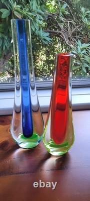 Vintage MURANO Galliano Ferro Art Glass Vase Red Green Sommerso Uranium Italy