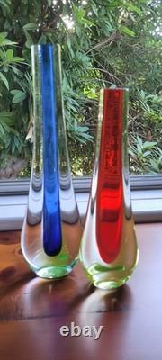 Vintage MURANO Galliano Ferro Art Glass Vase Red Green Sommerso Uranium Italy