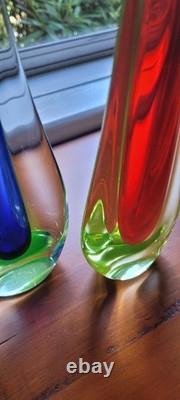 Vintage MURANO Galliano Ferro Art Glass Vase Red Green Sommerso Uranium Italy