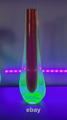 Vintage MURANO Galliano Ferro Art Glass Vase Red Green Sommerso Uranium Italy