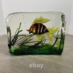 Vintage MURANO Glass Aquarium Yellow Fin Fish in Block of Glass 6.5