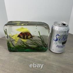 Vintage MURANO Glass Aquarium Yellow Fin Fish in Block of Glass 6.5