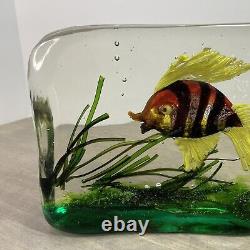 Vintage MURANO Glass Aquarium Yellow Fin Fish in Block of Glass 6.5