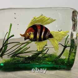 Vintage MURANO Glass Aquarium Yellow Fin Fish in Block of Glass 6.5