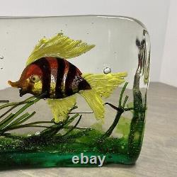 Vintage MURANO Glass Aquarium Yellow Fin Fish in Block of Glass 6.5