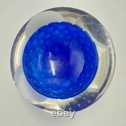 Vintage MURANO Glass Archimede Seguso Bubble Bullicante Blue Clear Italy Ashtray