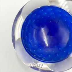 Vintage MURANO Glass Archimede Seguso Bubble Bullicante Blue Clear Italy Ashtray
