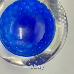 Vintage MURANO Glass Archimede Seguso Bubble Bullicante Blue Clear Italy Ashtray