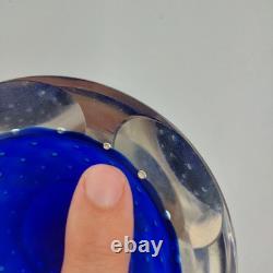 Vintage MURANO Glass Archimede Seguso Bubble Bullicante Blue Clear Italy Ashtray