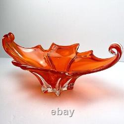 Vintage MURANO Glass Bowl Centerpiece Cristallo Venezia JiCo Sommerso Red Orange