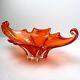 Vintage MURANO Glass Bowl Centerpiece Cristallo Venezia JiCo Sommerso Red Orange