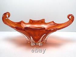 Vintage MURANO Glass Bowl Centerpiece Cristallo Venezia JiCo Sommerso Red Orange