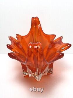 Vintage MURANO Glass Bowl Centerpiece Cristallo Venezia JiCo Sommerso Red Orange