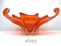 Vintage MURANO Glass Bowl Centerpiece Cristallo Venezia JiCo Sommerso Red Orange